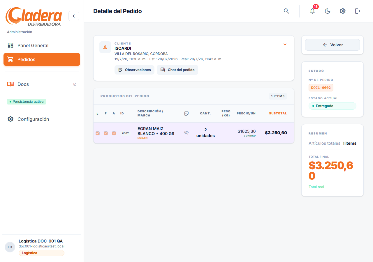 Modal cambio estado — En Tránsito (Logística)