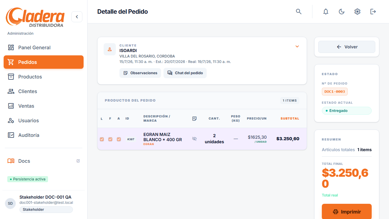 Detalle — acción imprimir y boleta